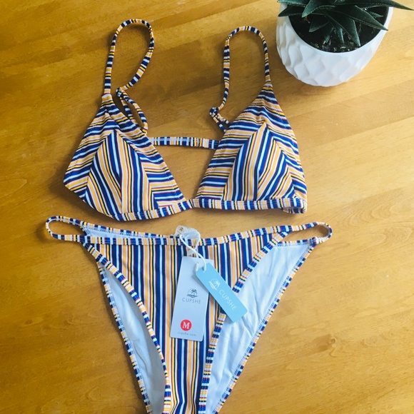 Cupshe striped 2 piece/bikini - sz M - Picture 2 of 6